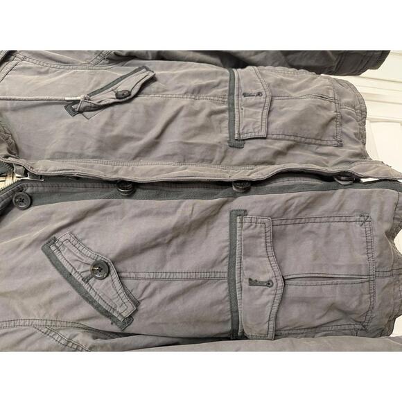 Aritzia TNA Platoon military utility jacket in grey with a faux-fur lined hood. - Picture 3 of 13